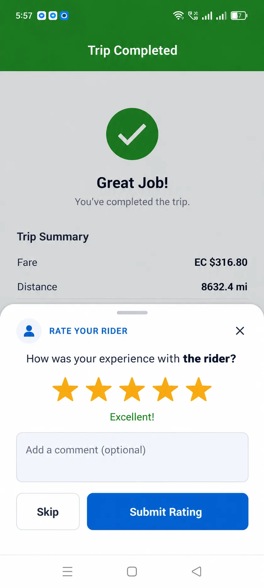 Island Ride Trip Payment Details